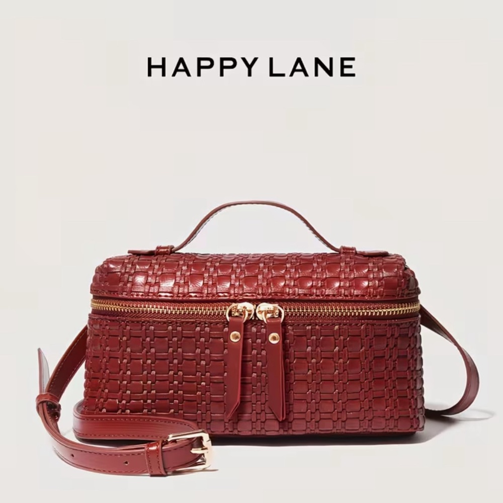 Happy Lane Burgundy Woven Box Bag Top Handle Crossbody NIP - Picture 12 of 13